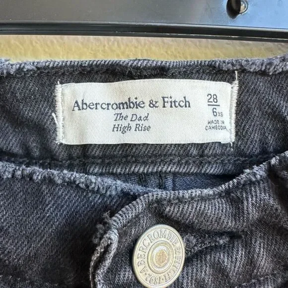 Abercrombie & Fitch The Dad High Rise Straight Black Button Fly Jeans Size 28/6 - Picture 5 of 7